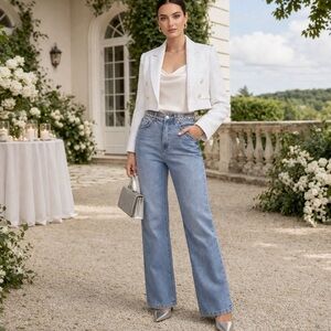 Anthropology | PAIGE Sasha  Embellished High-Rise Wide-Leg Jeans | 27